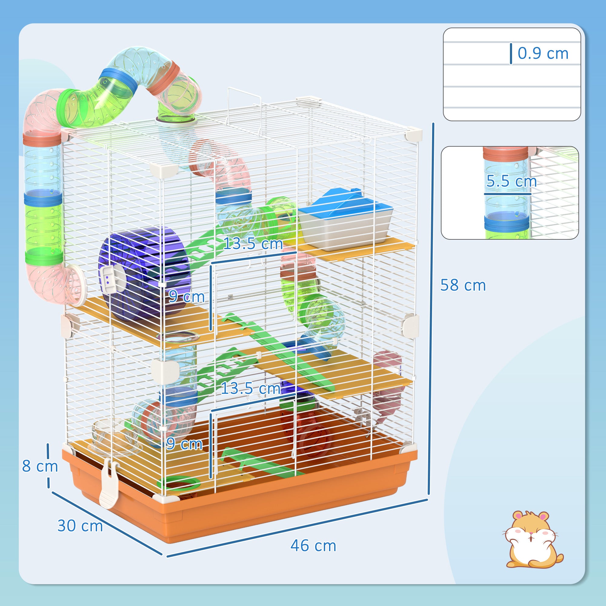 5 Tier Hamster Cage with wheel, bottle, bowl and tunnels