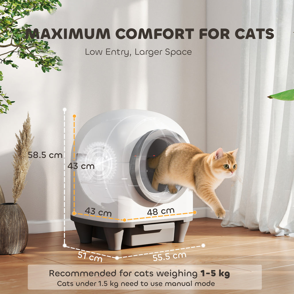 Self Cleaning Cat Litter Tray, extra large, 80L With APP Control, Safety Protection, Odor Removal, and rubbish Bags For Multiple Kittens