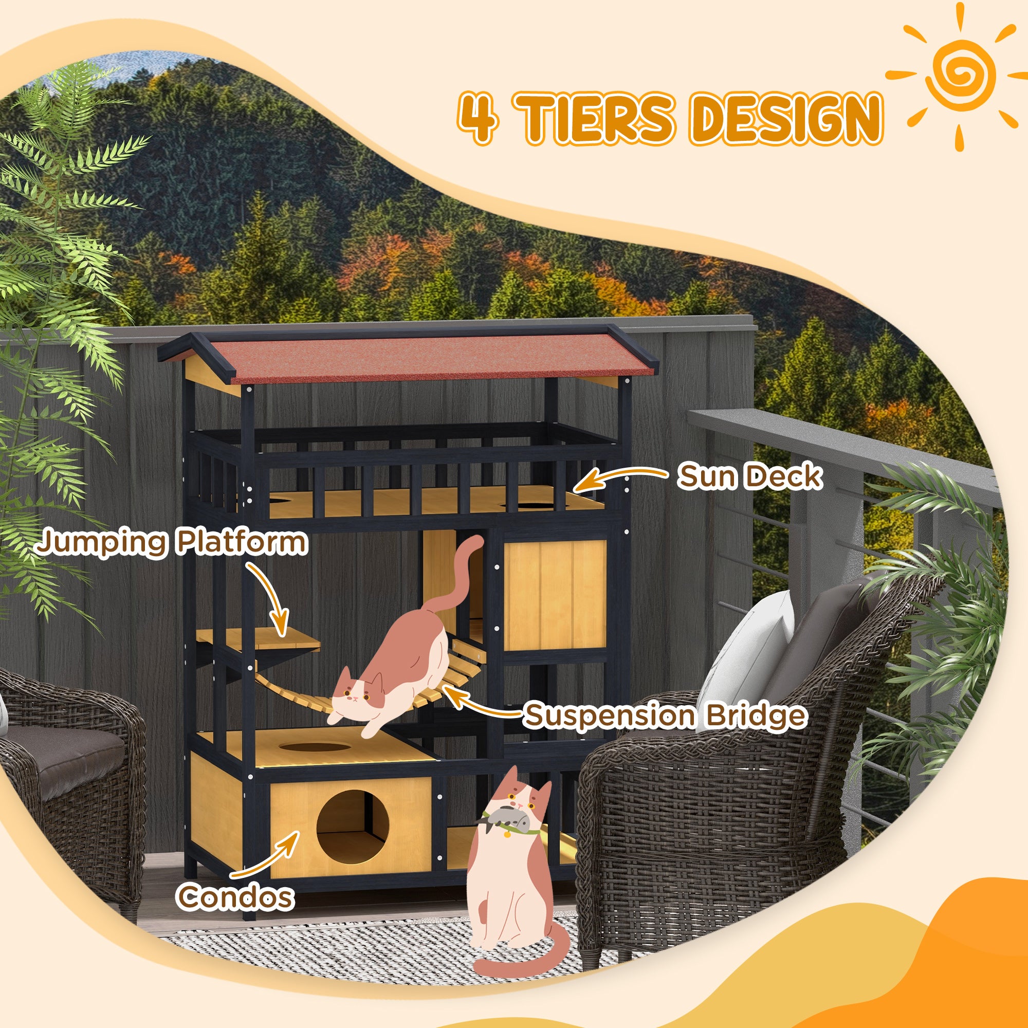 4 tier wooden cat shelter for outdoors.
