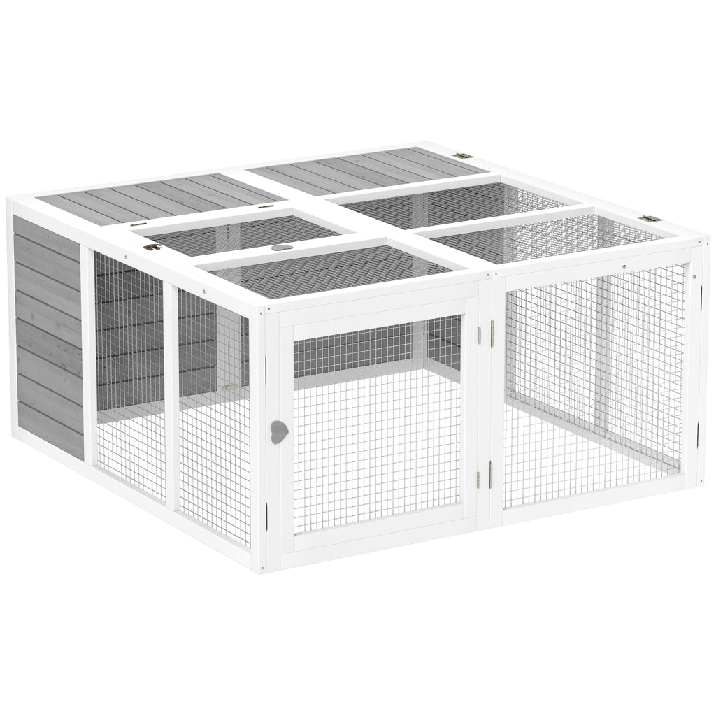 Rabbit Hutch With Openable and Foldable Roof, Light Grey/white