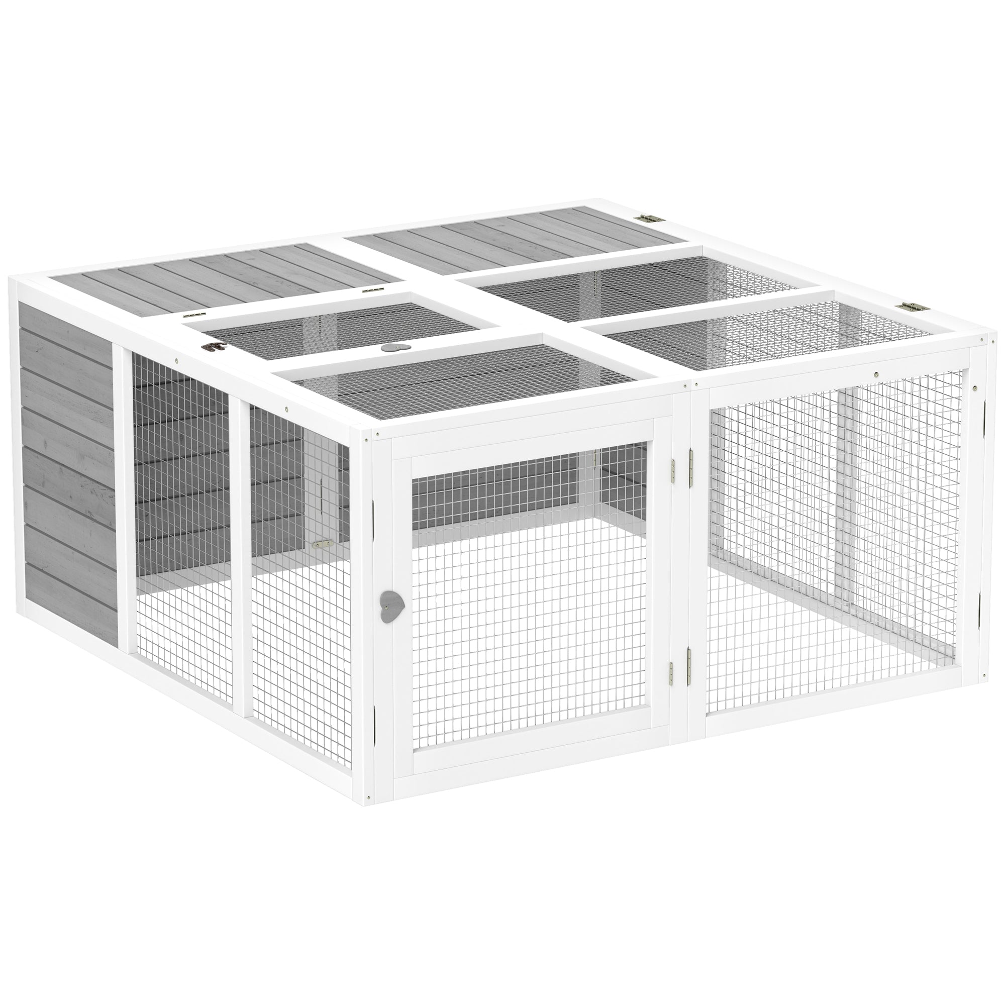 Rabbit Hutch With Openable and Foldable Roof, Light Grey/white