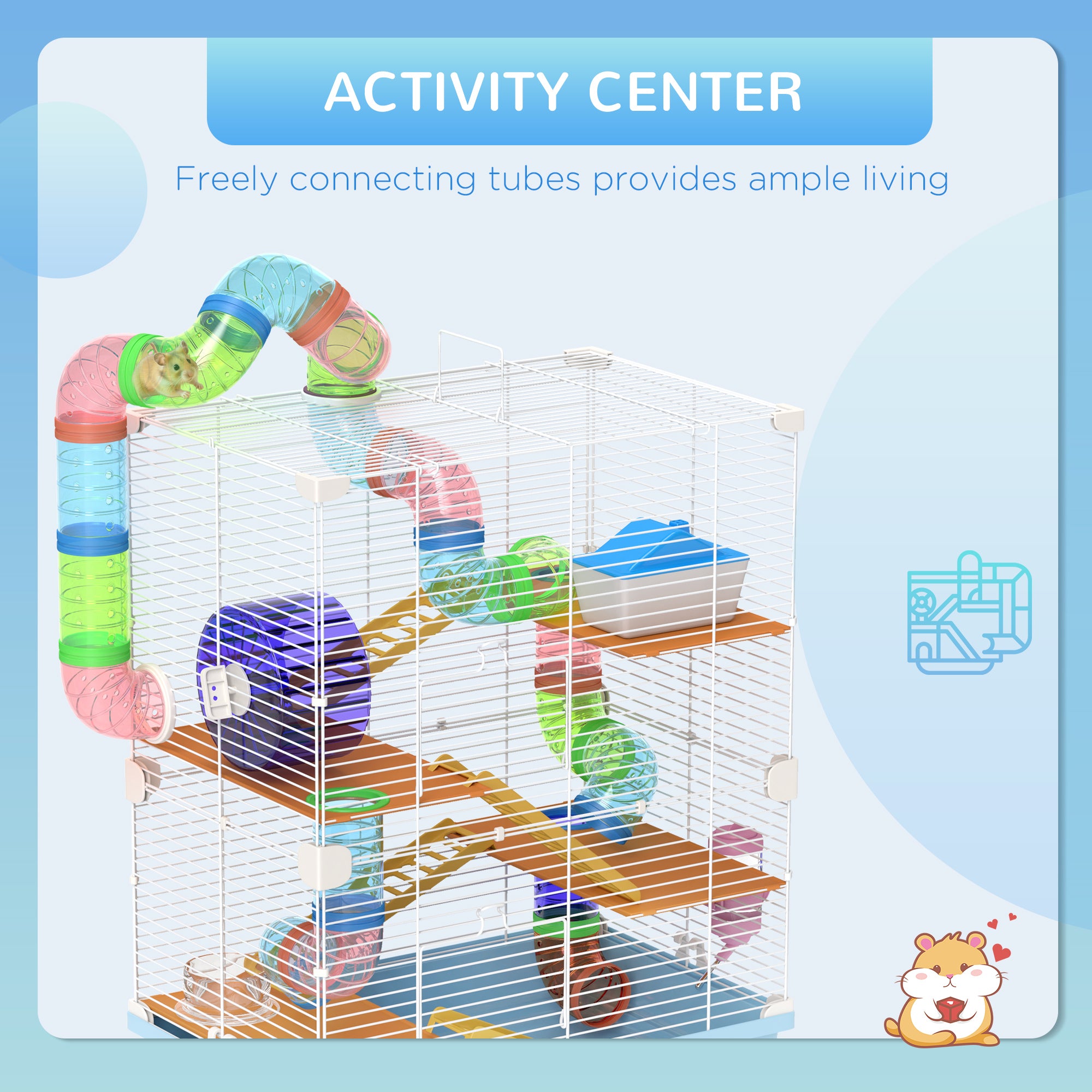 5 Tier Hamster Cage with wheel, bottle, bowl and tunnels