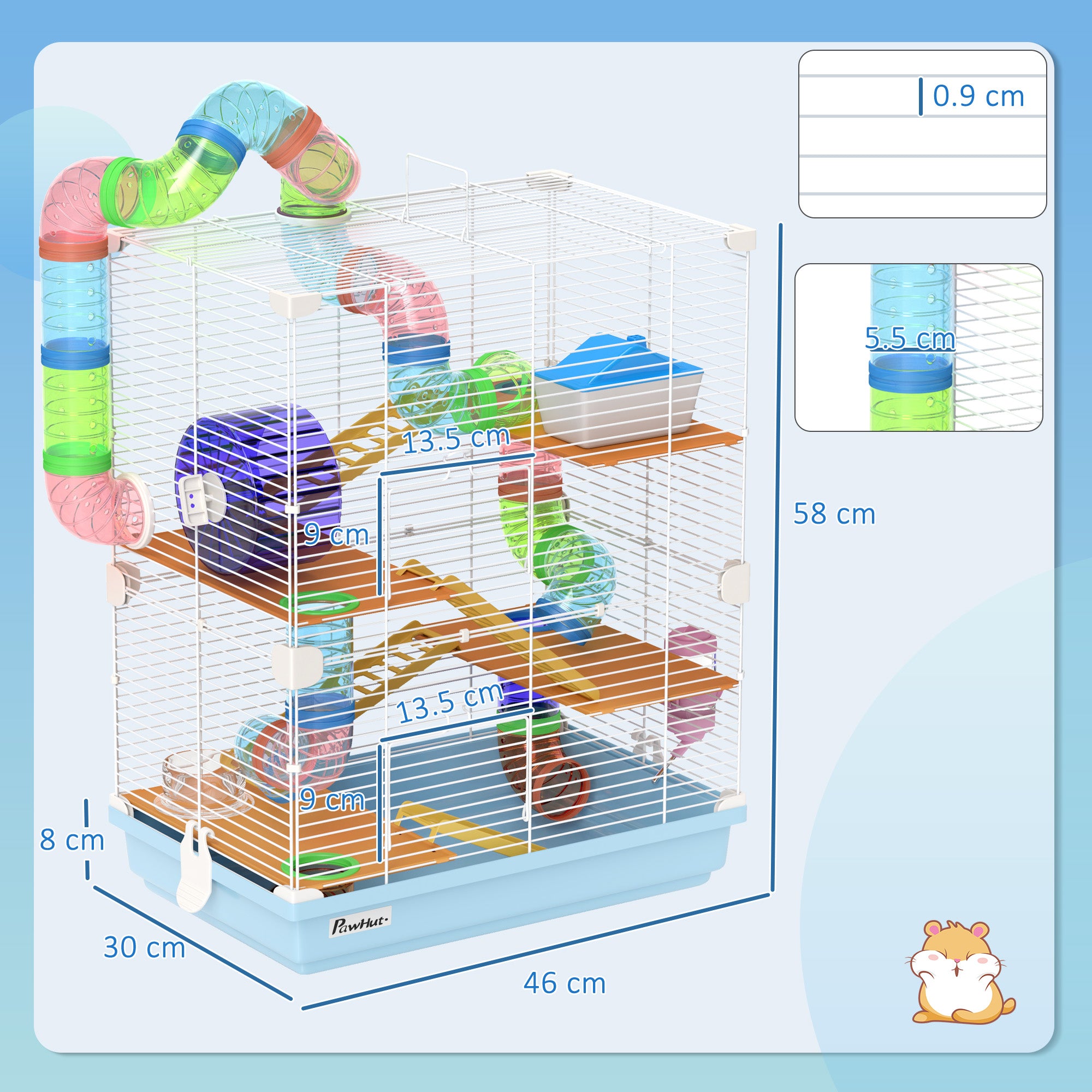5 Tier Hamster Cage with wheel, bottle, bowl and tunnels