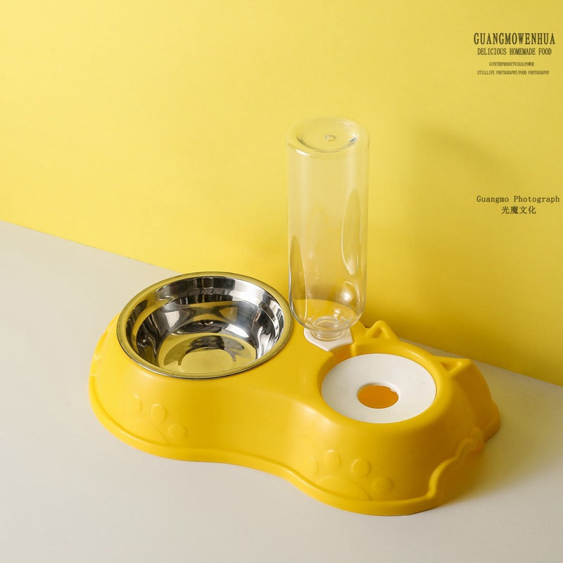 Dog food bowl with automatic water bowl