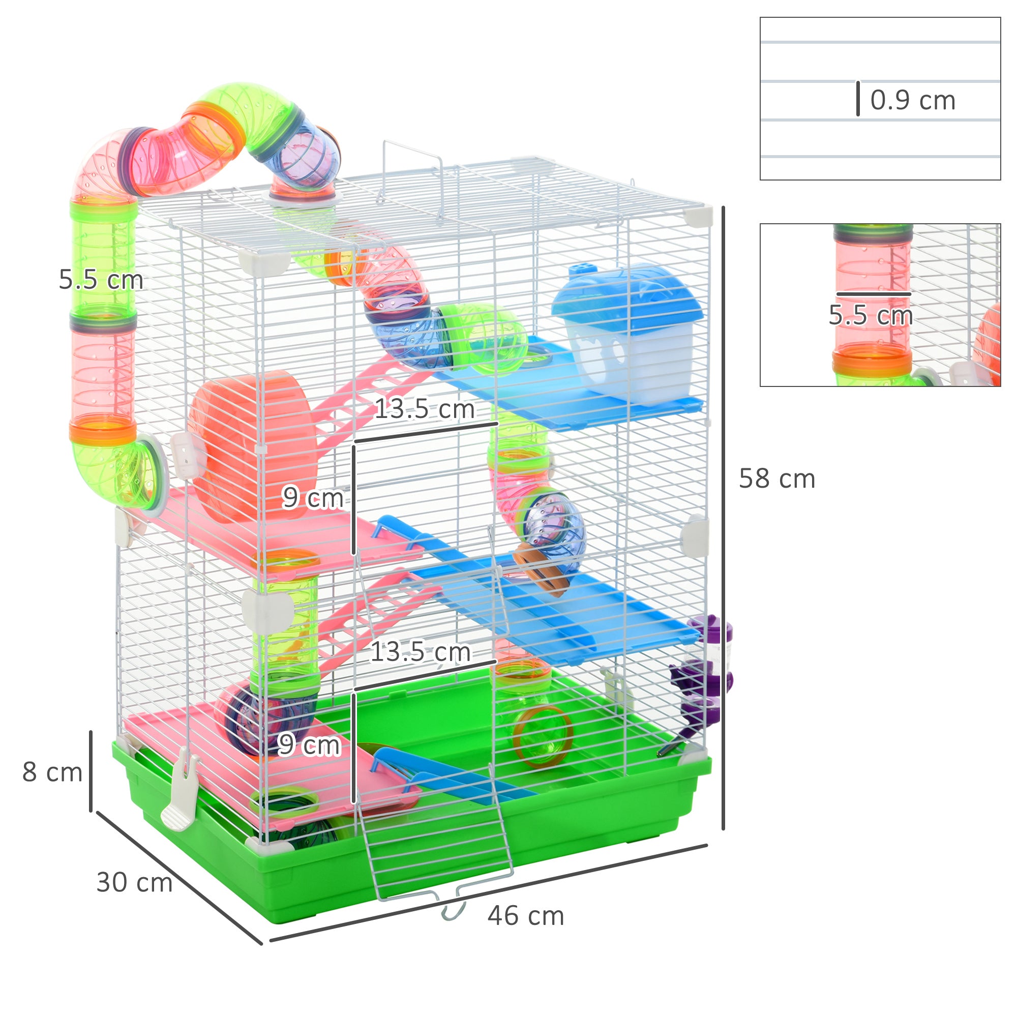 5 Tier Hamster Cage with wheel, bottle, bowl and tunnels