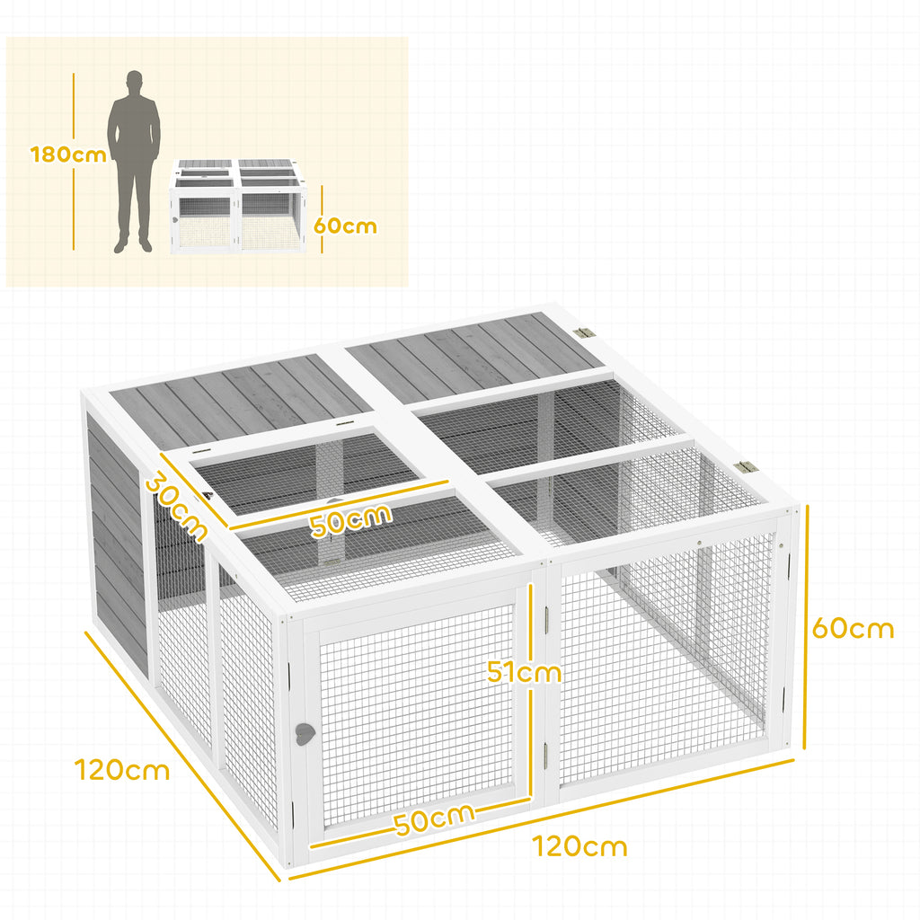 Rabbit Hutch With Openable and Foldable Roof, Light Grey/white