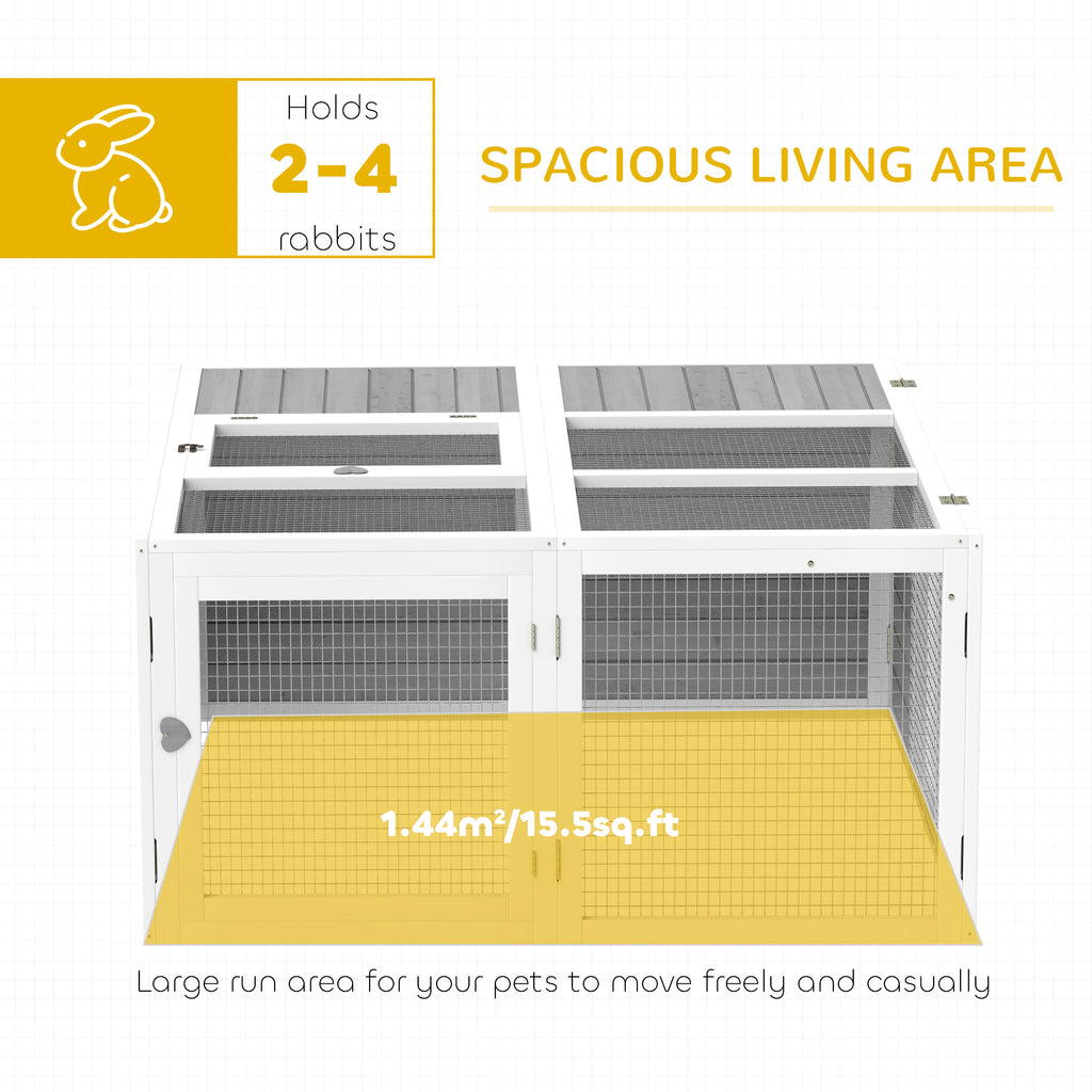 Rabbit Hutch With Openable and Foldable Roof, Light Grey/white