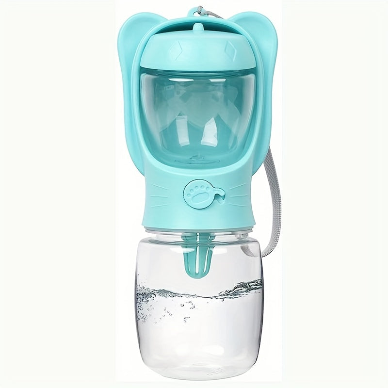 2 in 1 dog water bottle. Leak proof and portable, with food container. To be used anywhere. Hiking, walking, etc
