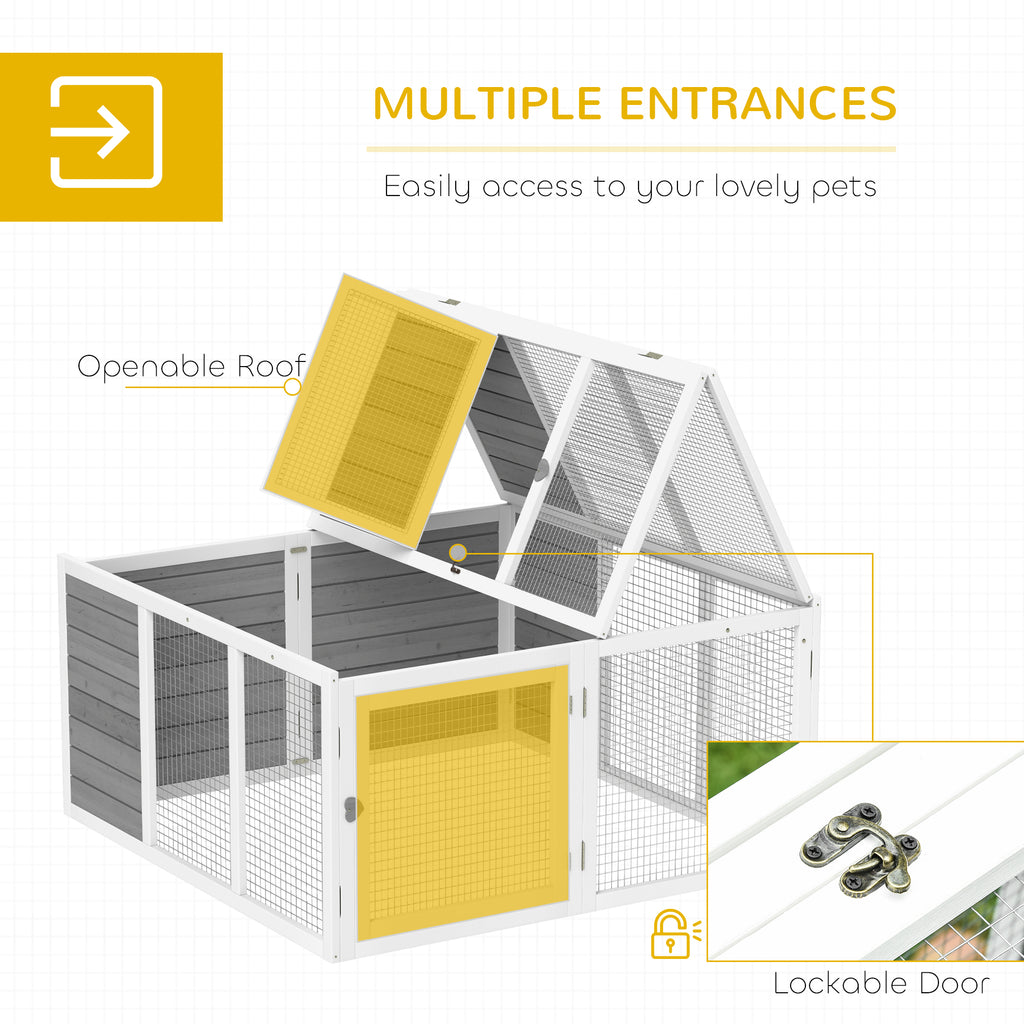Rabbit Hutch With Openable and Foldable Roof, Light Grey/white