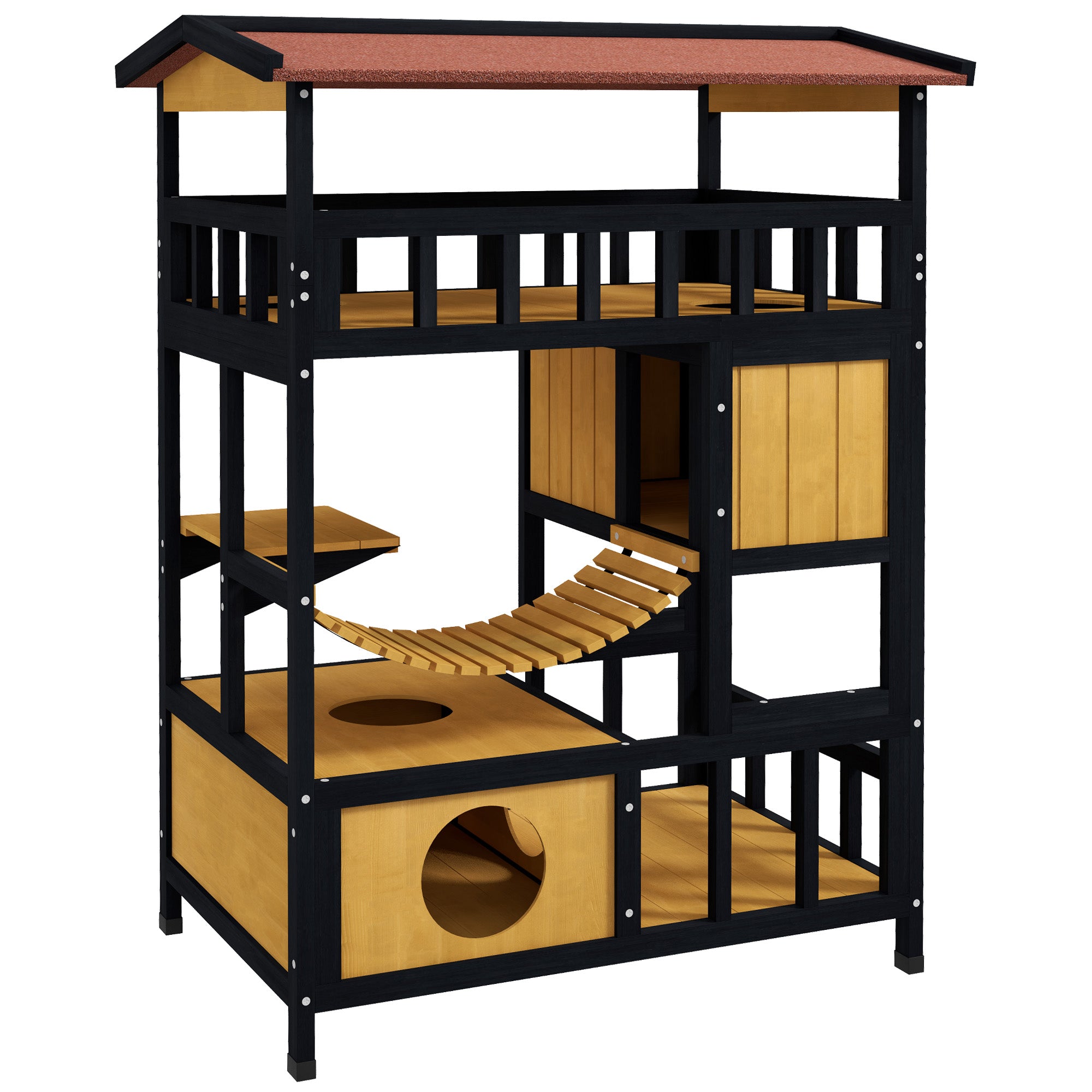 4 tier wooden cat shelter for outdoors.